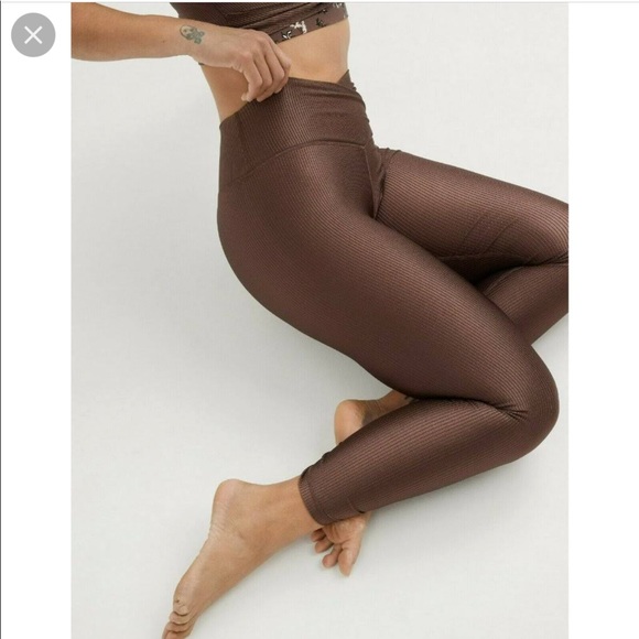 aerie | Pants u0026 Jumpsuits | Aerie Ribbed Shine Brown Crossover Leggings |  Poshmark